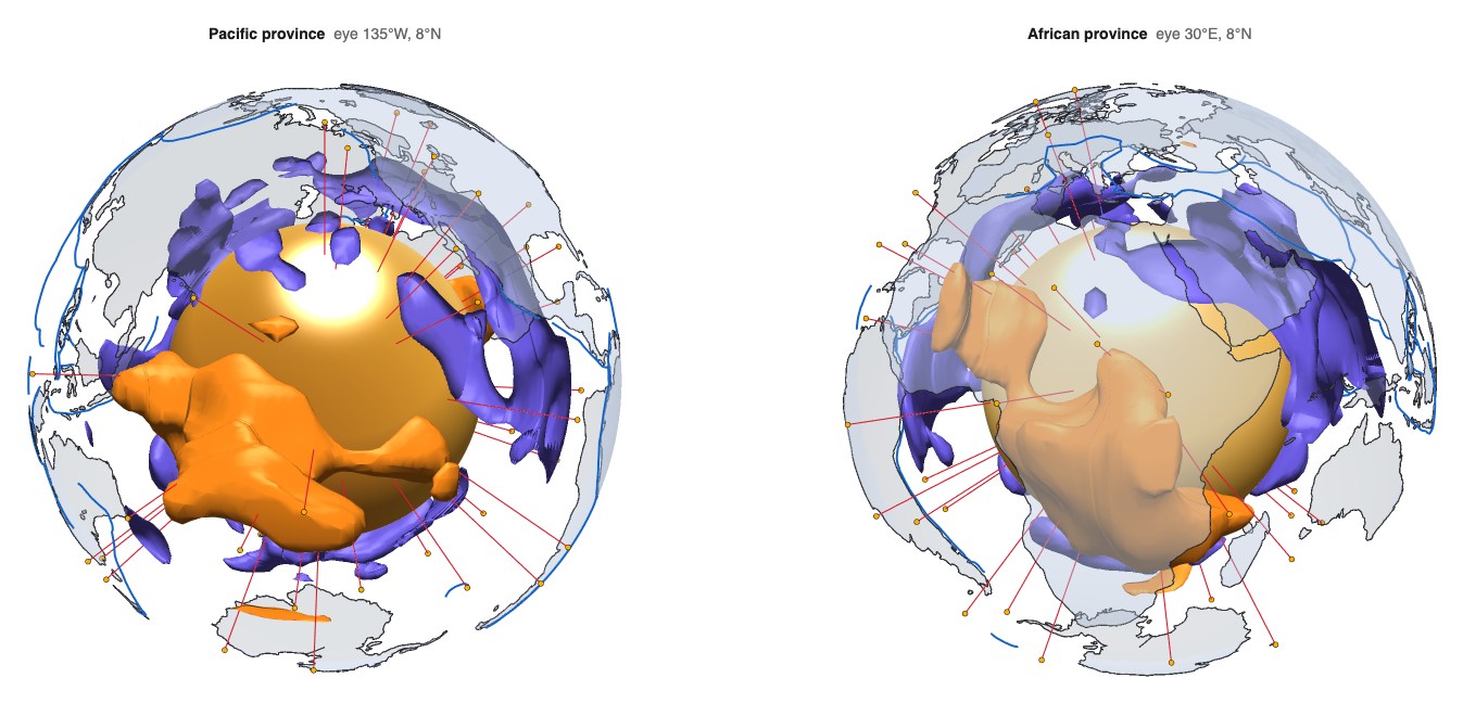Interactive 3D globes of the shear-wave tomographic agreement field beneath the Pacific and African provinces